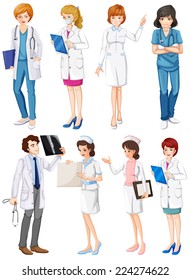 Illustration of different poses of doctors and nurses