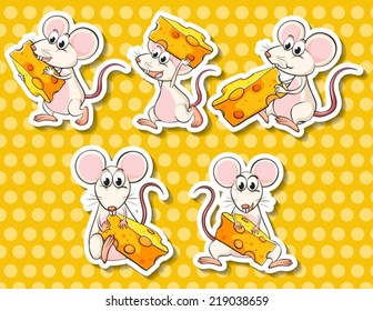 Ilustración de diferentes poses de ratón y queso