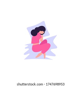 Illustration of different poses of a sleeping girl. Colorful flat vector illustration.