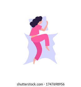 Illustration of different poses of a sleeping girl. Colorful flat vector illustration.