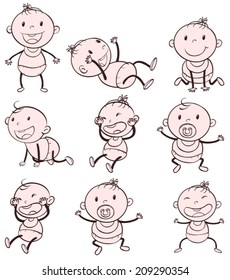 Illustration of different positions of a baby