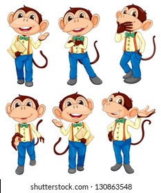 Illustration of the different positions of a monkey on a white background