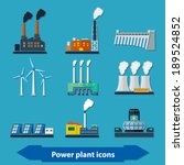 Illustration with different power plant icons in flat style