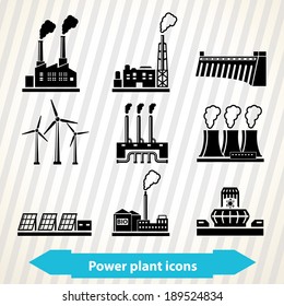 Illustration with different power plant icons in minimal style