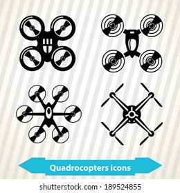 Illustration with different quadrocopters icons in minimal style