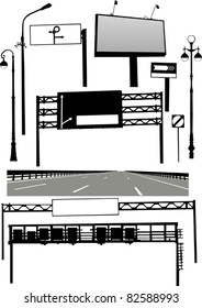 illustration with different road elements collection