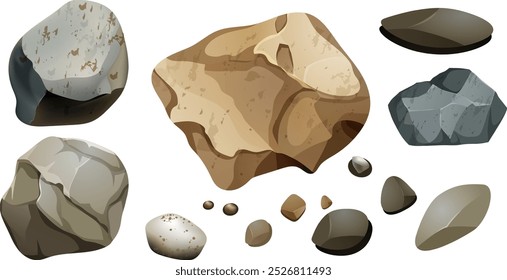 Ilustración de diferentes rocas y piedras