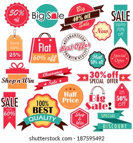 illustration of different sale and discount tags in flat style for promotion