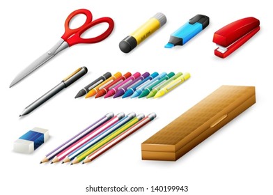 Illustration of the different school supplies on a white background