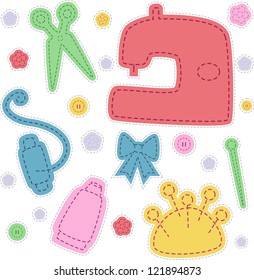 Ilustración de los diferentes elementos de diseño de objetos y accesorios de artesanía de coser