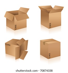 illustration of different shape cardboard boxes on isolated background