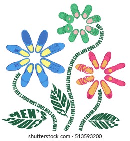 Illustration of different shoes laid out in the form of flowers	

