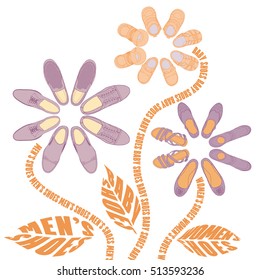 Illustration of different shoes laid out in the form of flowers