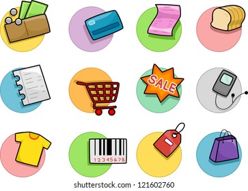 Illustration of Different Shopping Icons Design Elements