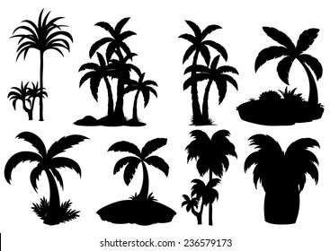 Illustration of different silhouette palm trees