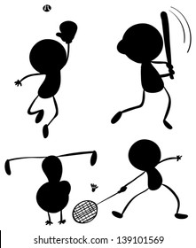 Illustration of the different silhouettes of sports on a white background