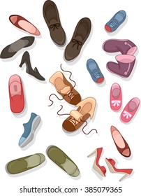 Illustration of Different sizes and styles of Shoes