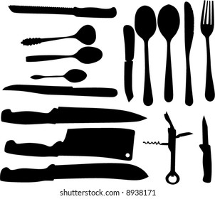 illustration with different spoon and knife collection