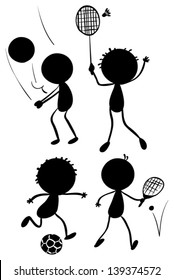 Illustration of the different sport activities in its silhouette forms on a white background