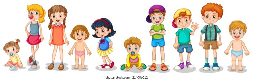 Illustration of different stages of boys and girls