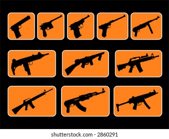 illustration of different style guns and machine guns