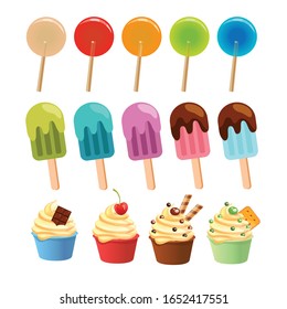 Illustration of the different sweets on a white background