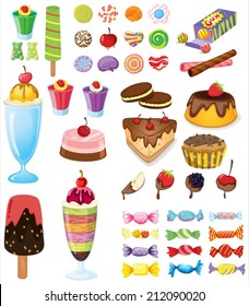 Illustration of the different sweets on a white background