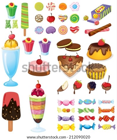 Illustration of the different sweets on a white background