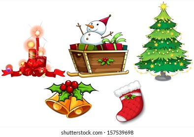 Illustration of the different symbols of christmas on a white background