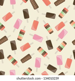 Illustration of different tasty colorful popsicles on brown background
