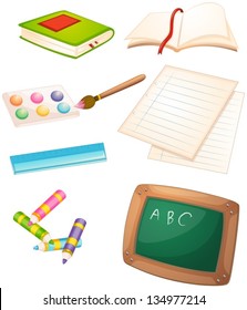 Illustration of the different things used in the school on a white background