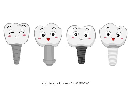 Illustration of Different Tooth Implant Mascots