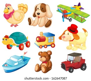 Illustration of the different toys on a white background 