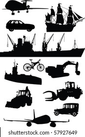 illustration with different transport collection isolated on white background