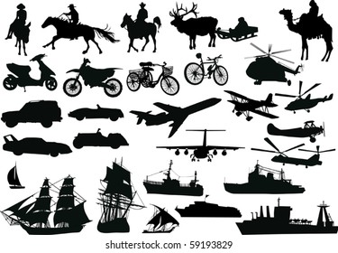 illustration with different transport collection isolated on white background