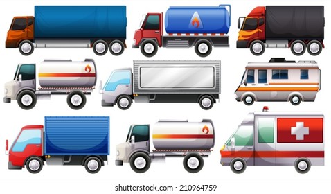 Illustration of the different trucks on a white background