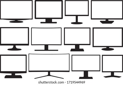 Ilustración de diferentes televisores y monitores aislados en blanco