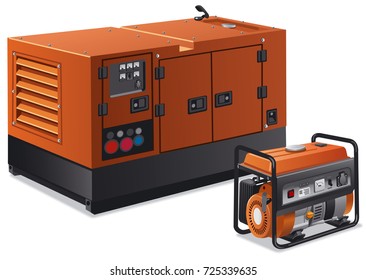 illustration of different type of industrial and home power generators