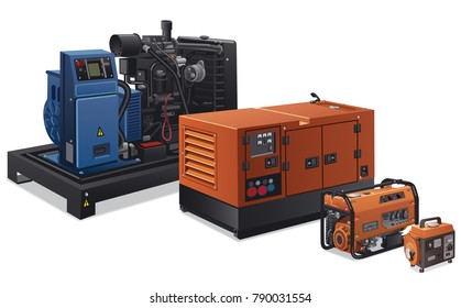 illustration of different type of industrial power generators