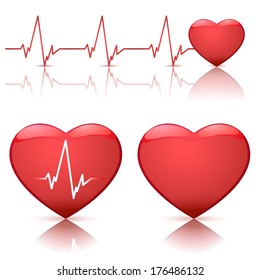 Illustration of different types of hearts with heart beat isolated