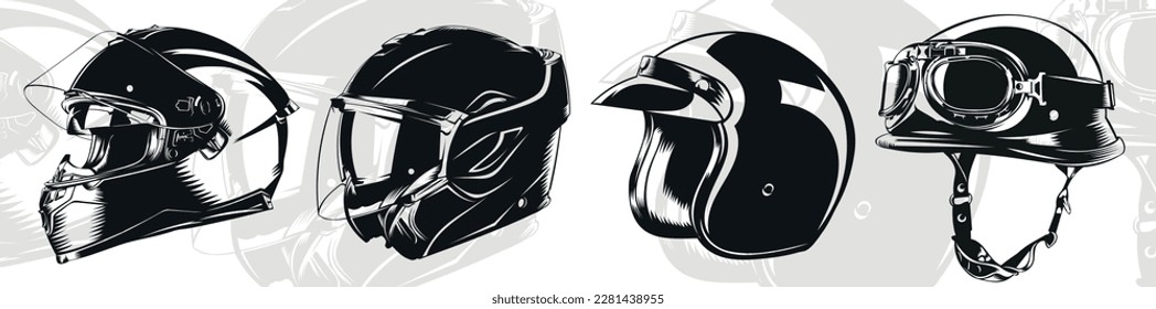 Illustration of different types of helmets