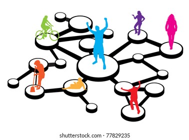 An illustration of different types of people connected in different ways.  This works great for social networking or word of mouth referral marketing concepts.