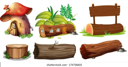 Illustration of the different uses of woods on a white background