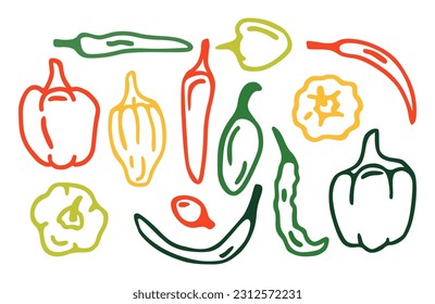 Illustration of different varieties of pepper vegetables