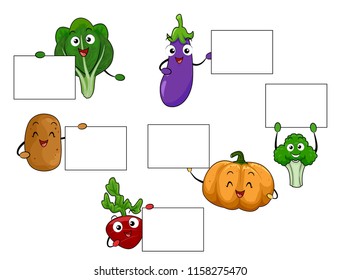 Illustration of Different Vegetables Mascots from Spinach, Eggplant, Potato, Pumpkin, Broccoli to Radish