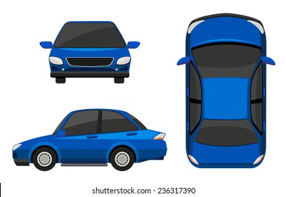 Illustration of different view of a blue car