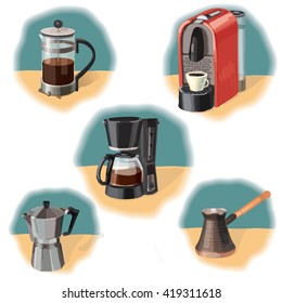 illustration of the different ways to make coffee