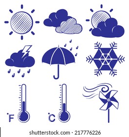 Illustration of the different weather conditions on a white background 