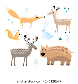 illustration of different wild animals on a white background