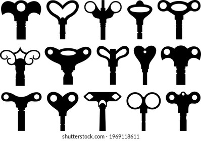 Illustration of different wind up keys isolated on white
